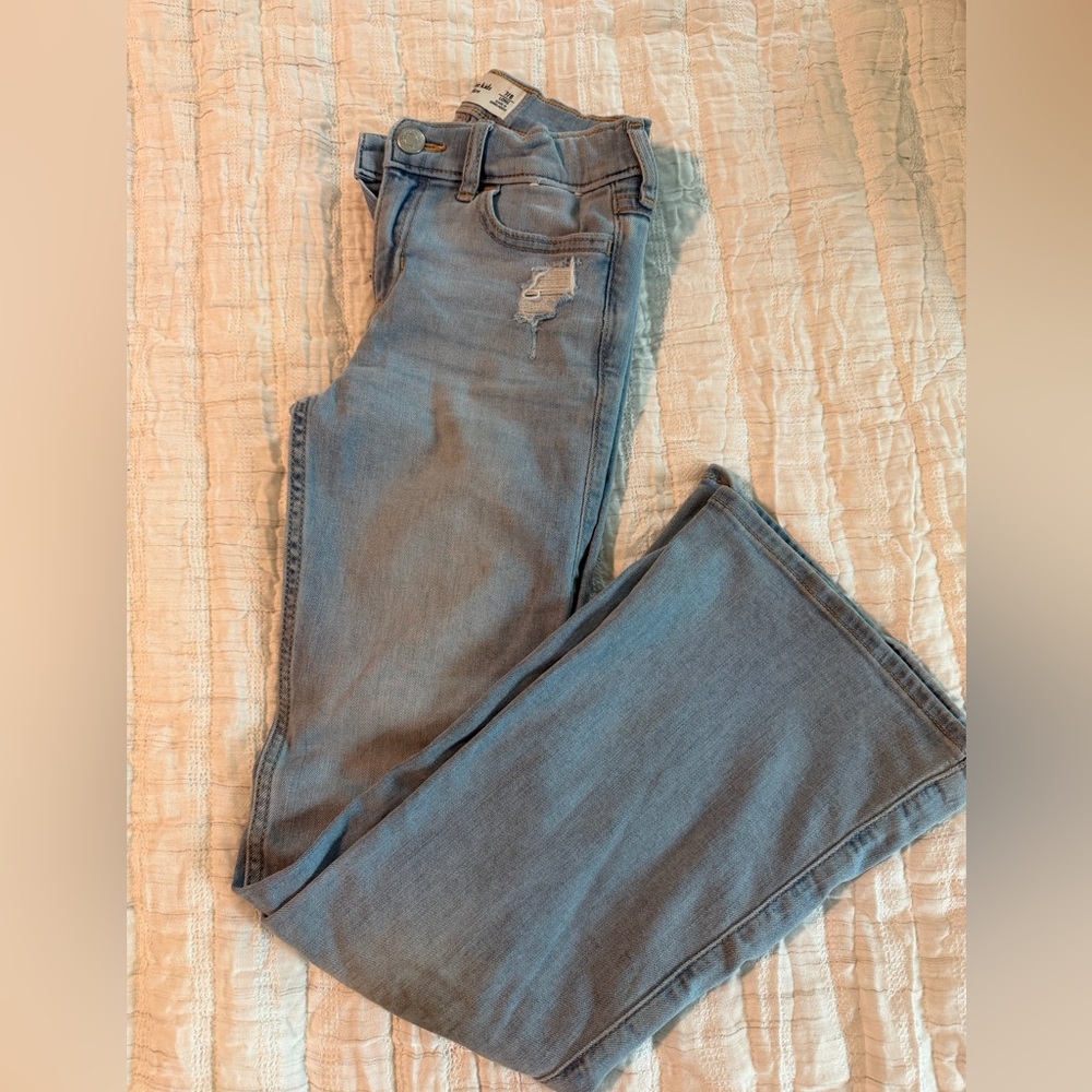 Girls Light Blue Stretch Bootcut Jeans 7/8 Long
